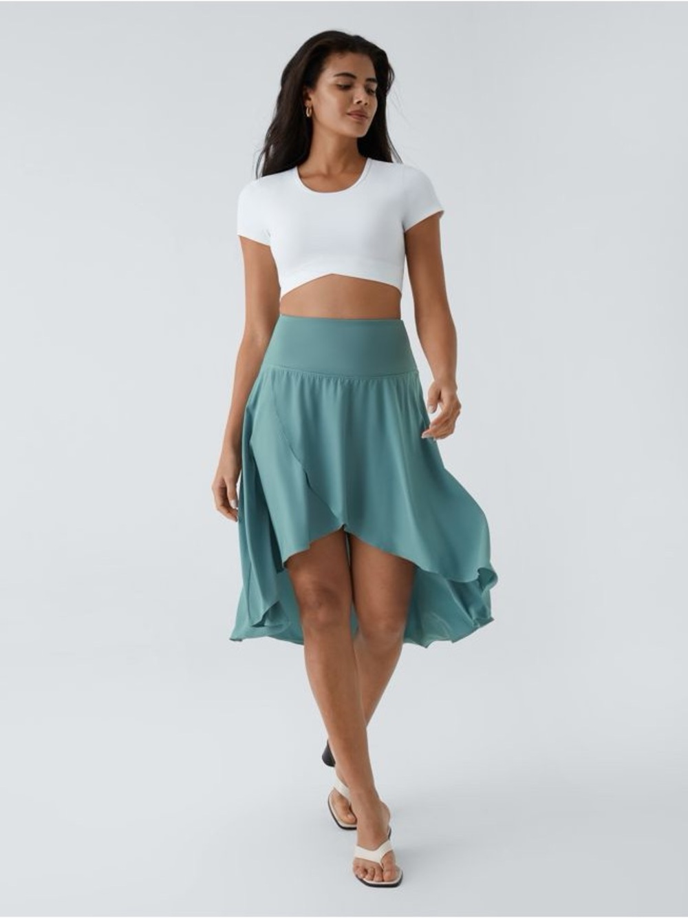 Breezeful™ High Waisted Asymmetric Ruffle High Low Skirt